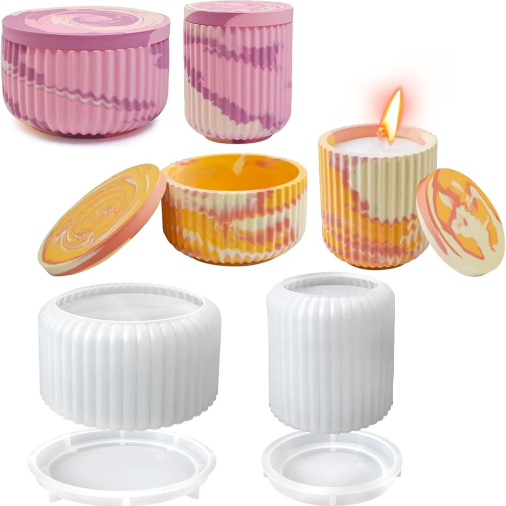 Candle Vessel Supplies - Silikon Kalıp Çizgili Yuvarlak Beton Mum