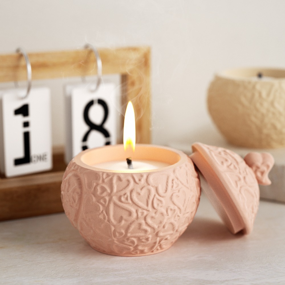 Candle Vessel Supplies - Çiçek Kabartmalı saklama kutusu kapaklı silikon